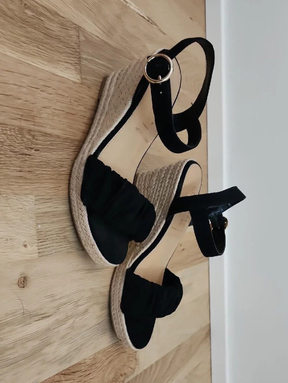 LC Lauren Conrad Black Espadrille Wedge Sandals with Ruched Front